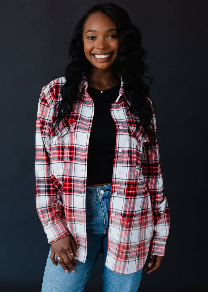 Red, Black & White Ombre Plaid Flannel
