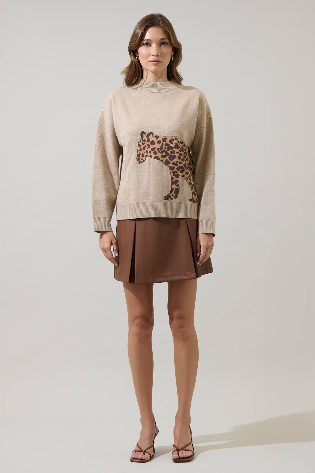 Tan Leopard Knit Sweater
