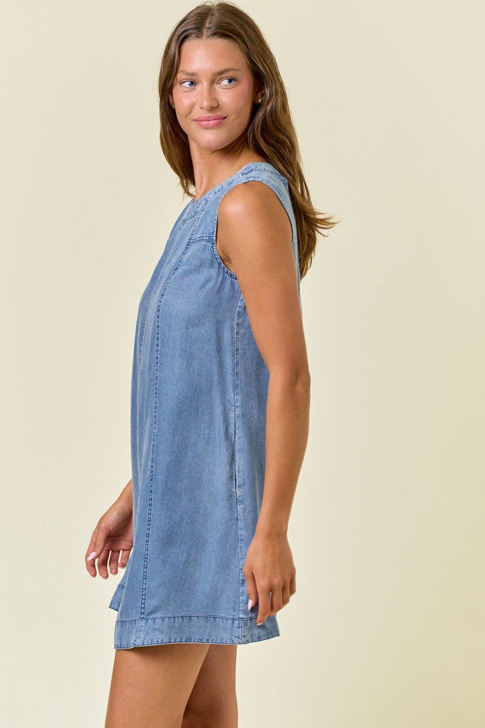 Tencel Chambray Sleeveless A-Line Mini Dress