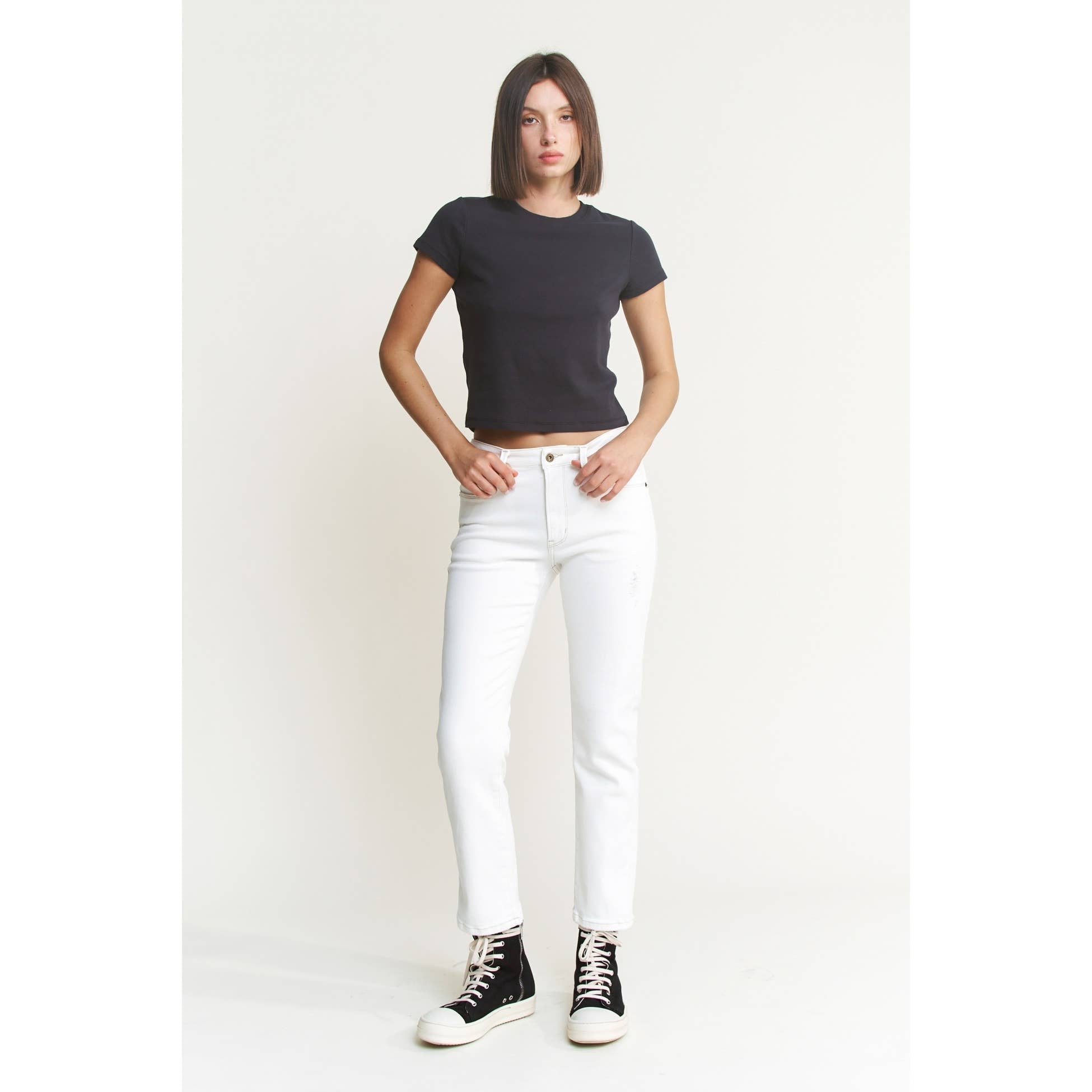 White Mid Rise Straight Leg Jean
