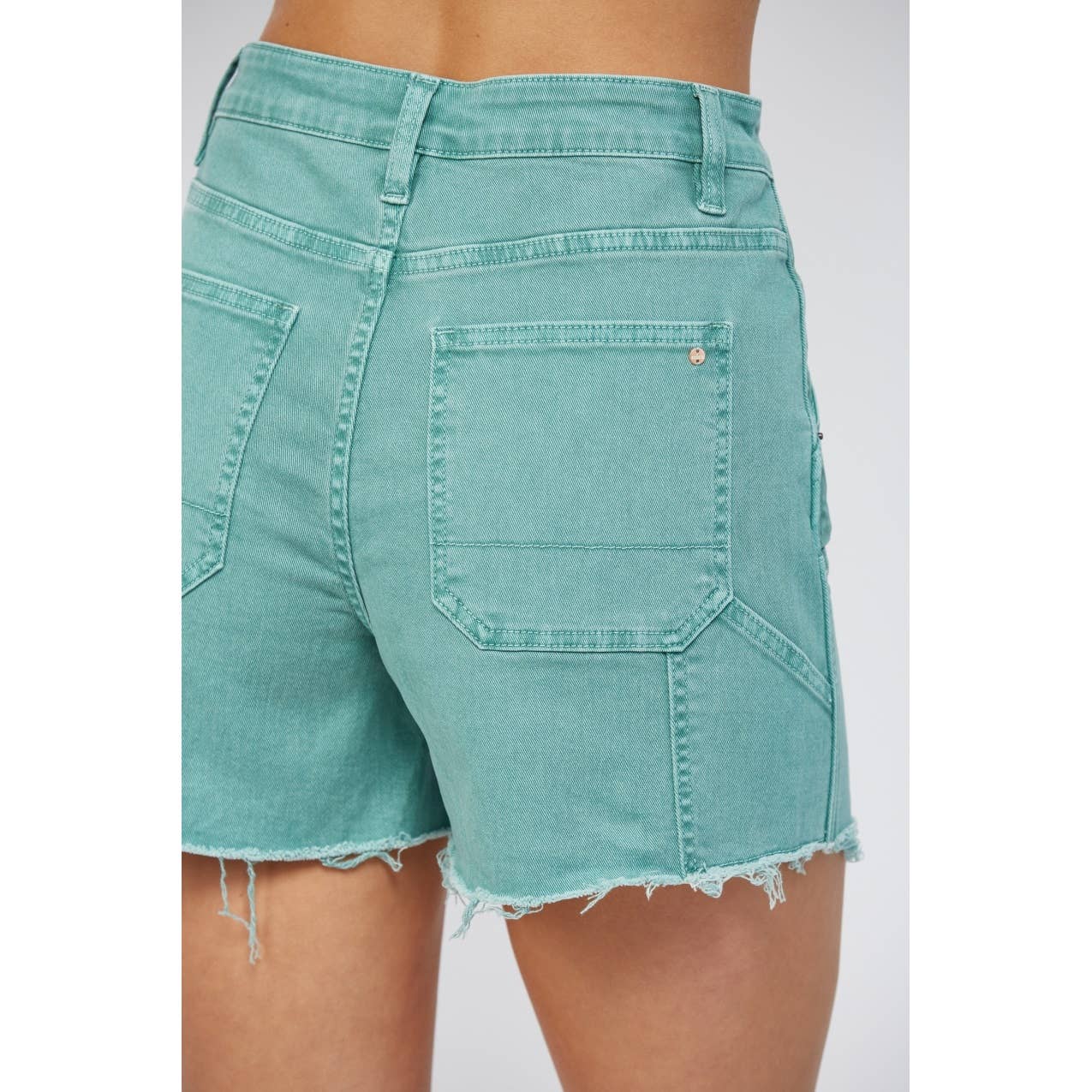 Teal Denim High Rise Carpenter Shorts