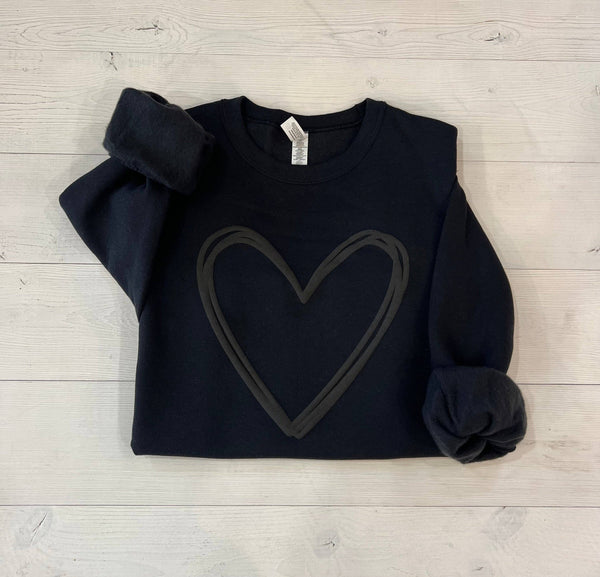 Black Embossed Puff Heart  Sweatshirt