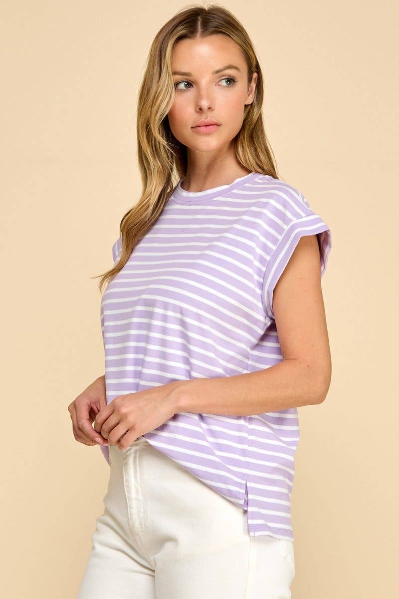 Striped Top with Cap Sleeves