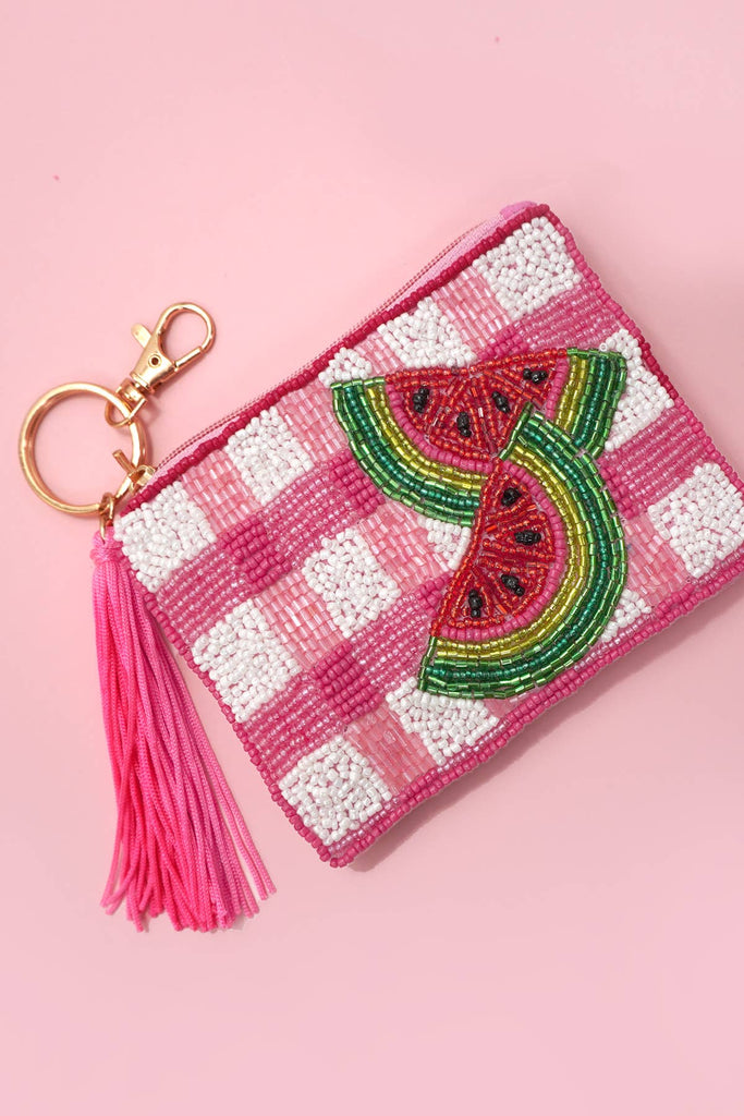 Checker Fruit Seed Bead Coin Purse