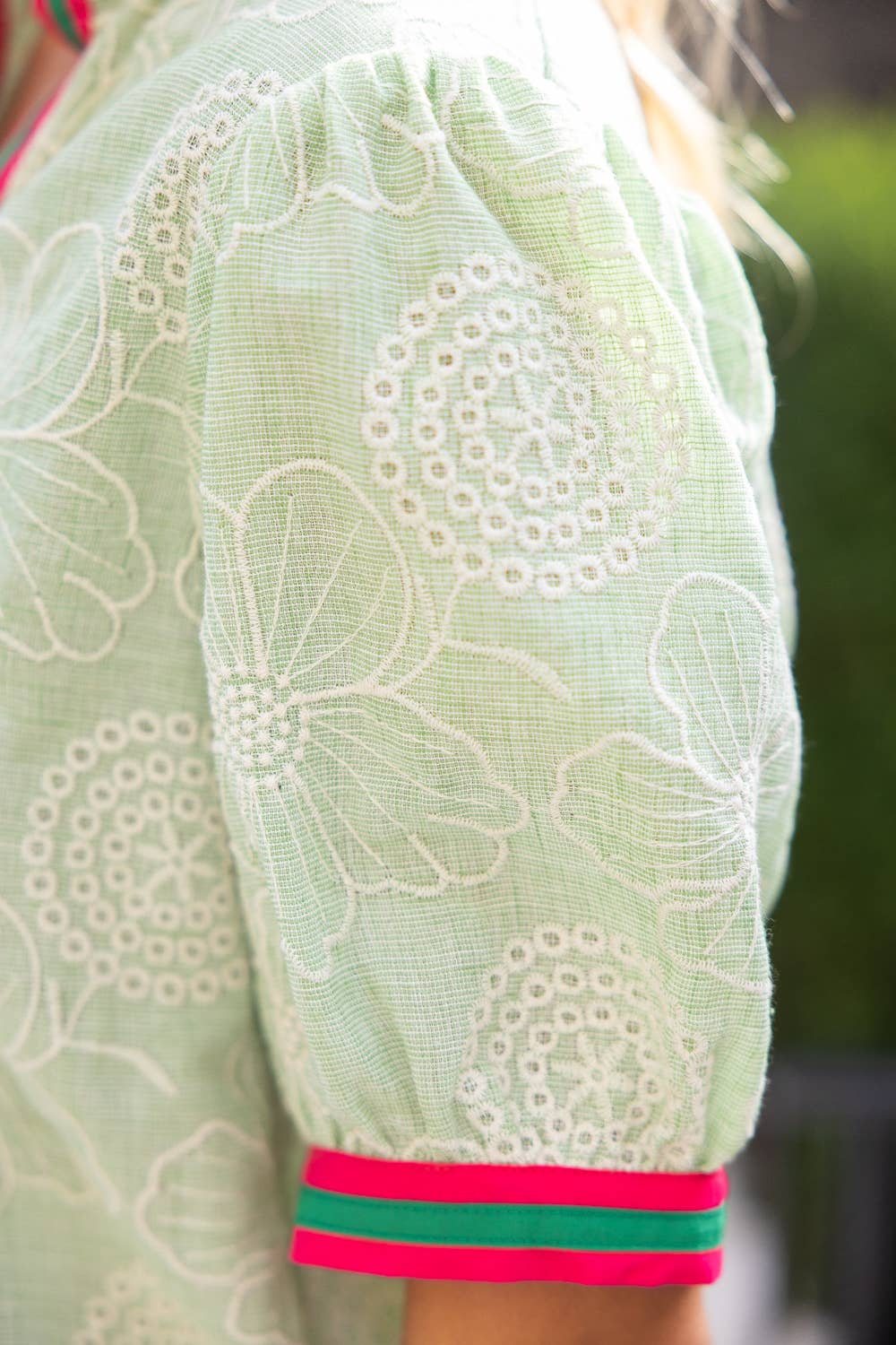 Mint Floral Embroidered Contrast Top