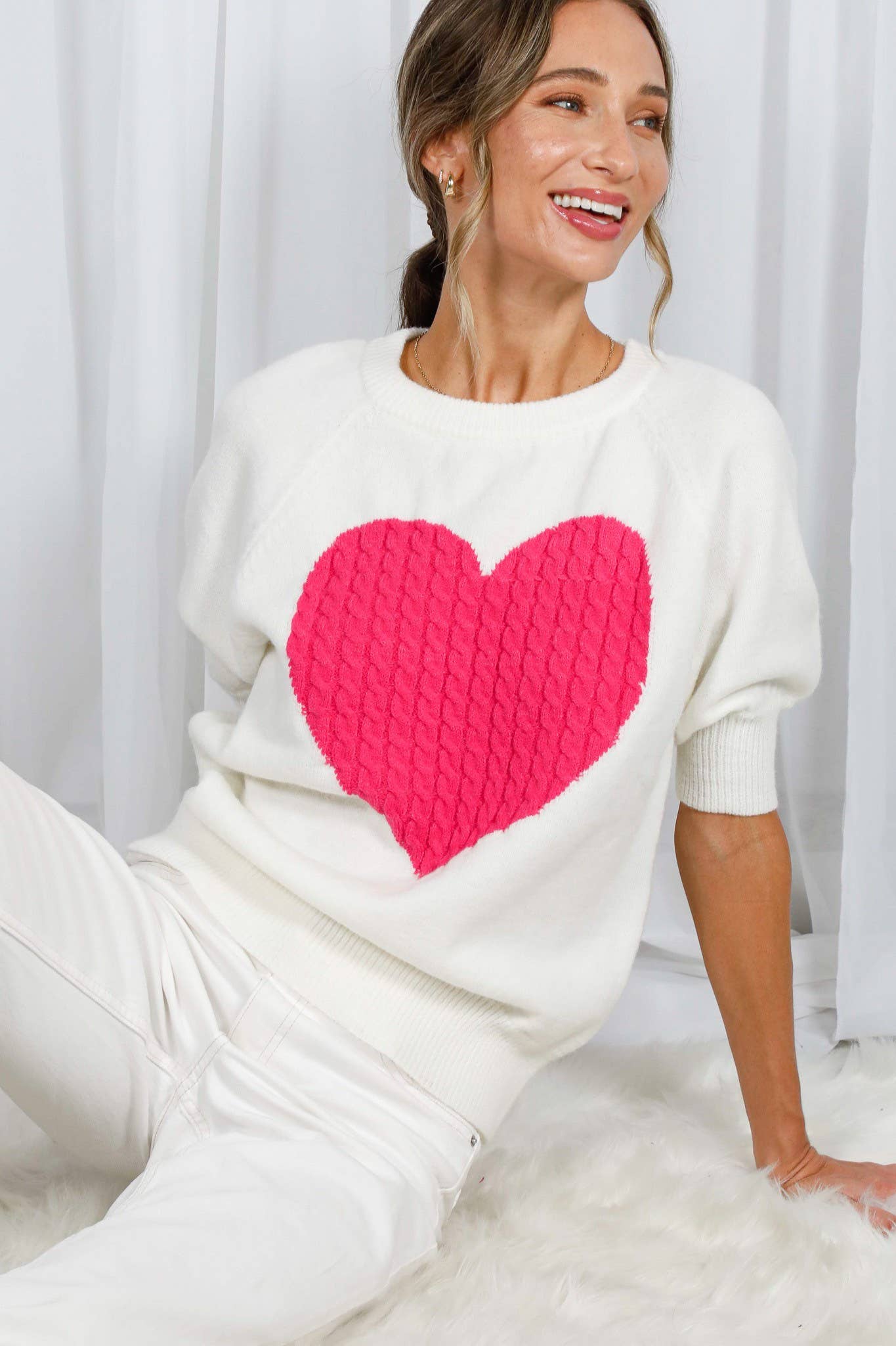 Cable Heart Shape Detail Valentine's Knitted Sweater