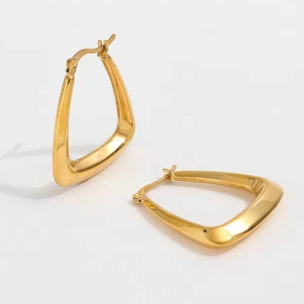 18K Stainless Steel Bubble Triangular Huggie Hoop Earrings