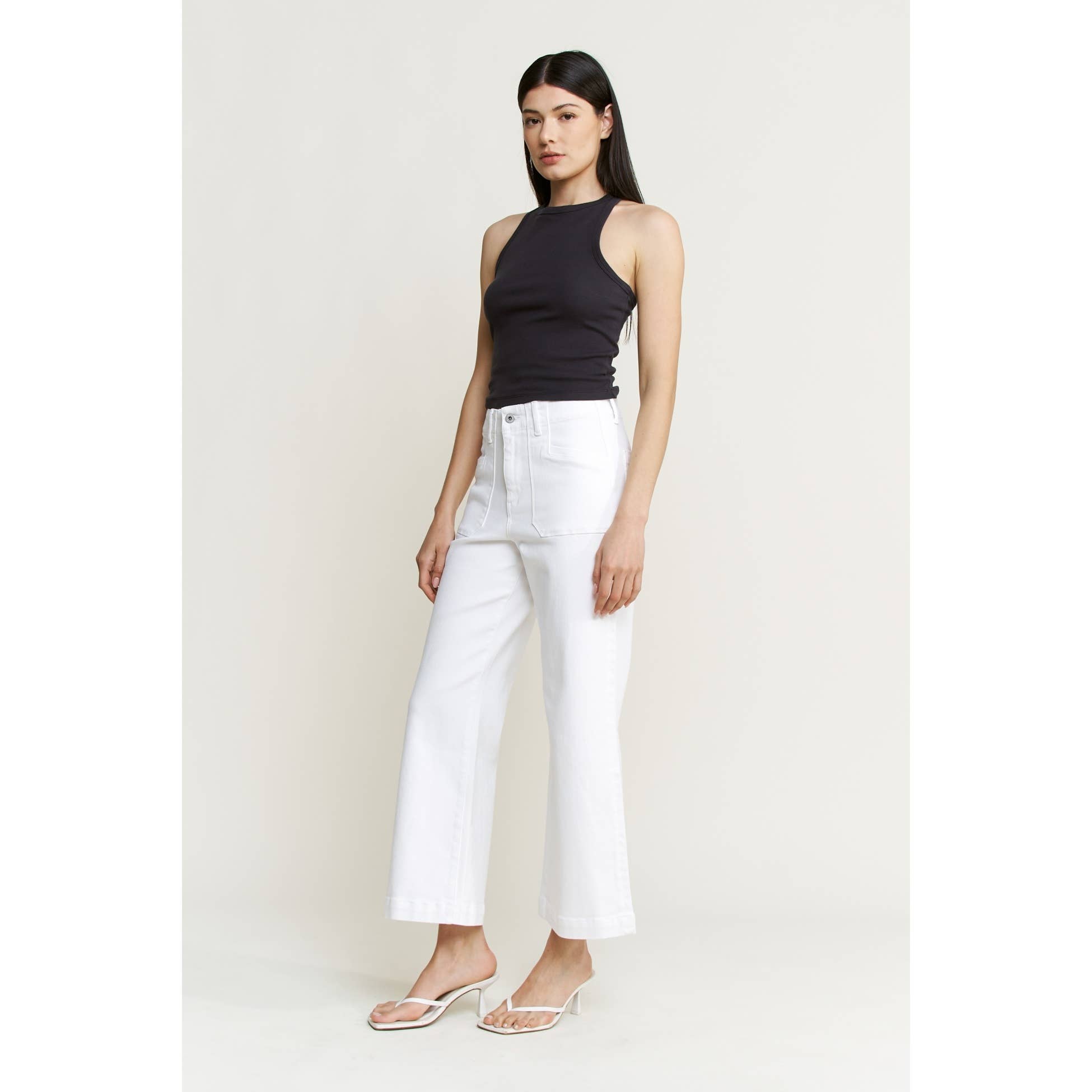 White High Rise Cropped Utility Jeans
