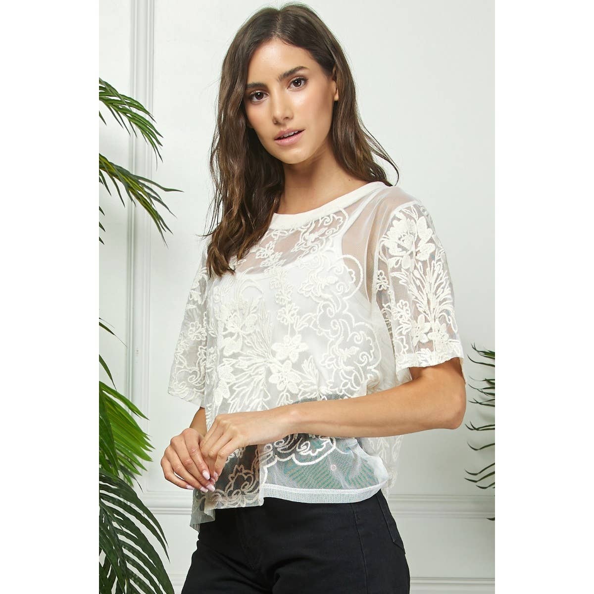 Crochet Flower Lace Mesh Top