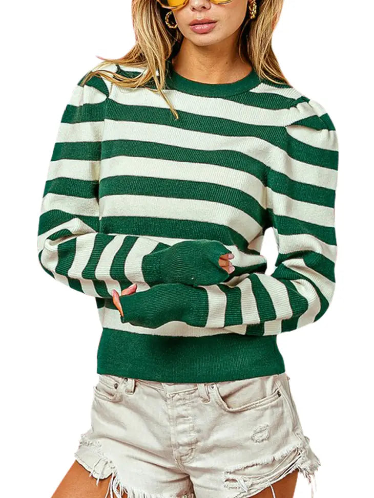 Vanilla Monkey Hunter Green Cream Stripe Sweater