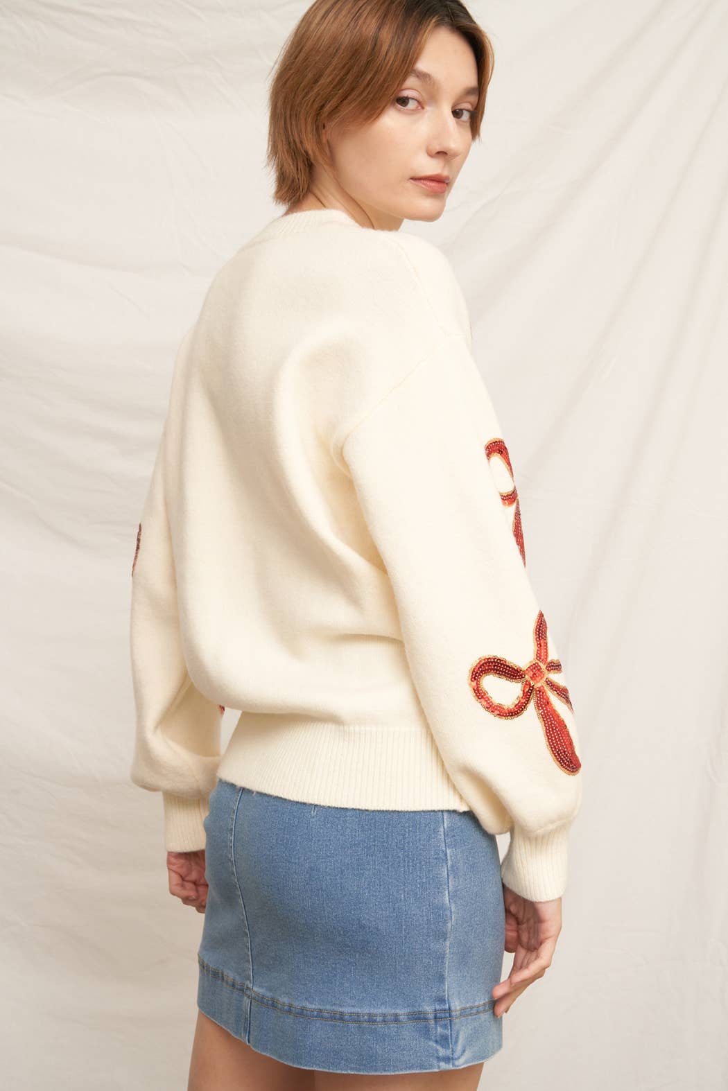 Sequin Ribbon Crew Neck Sweater