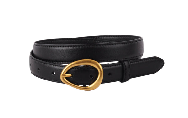 Black Leather Belt with Asymmetrical Buckle