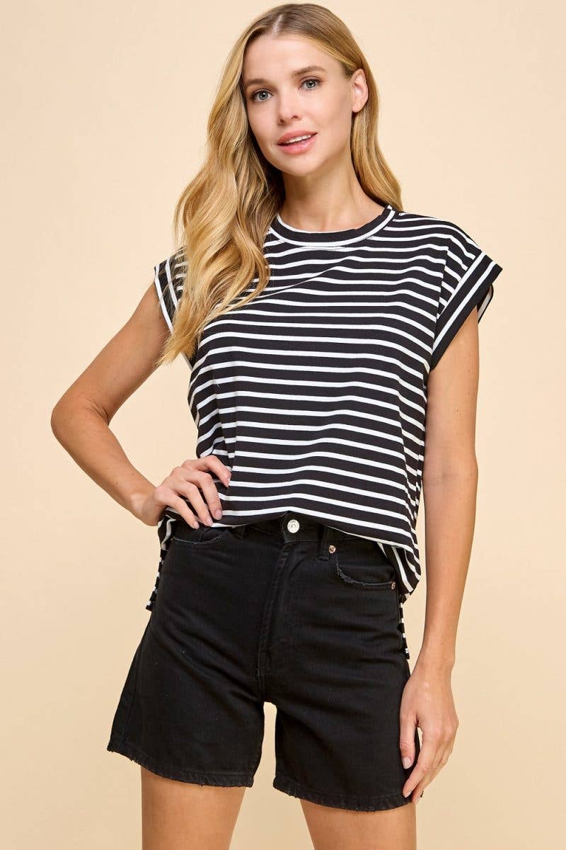 Striped Top with Cap Sleeves