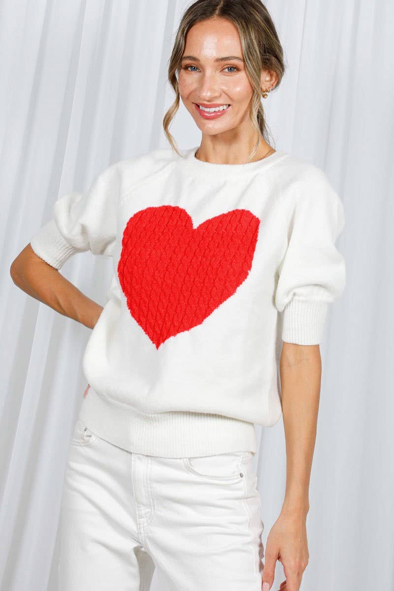 Cable Heart Shape Detail Valentine's Knitted Sweater