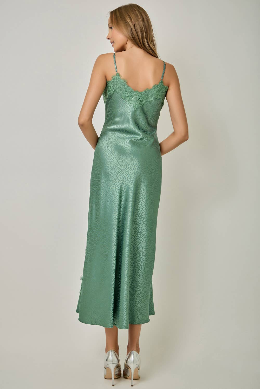 Brown Leopard Textured Satin Midi Slip Dress