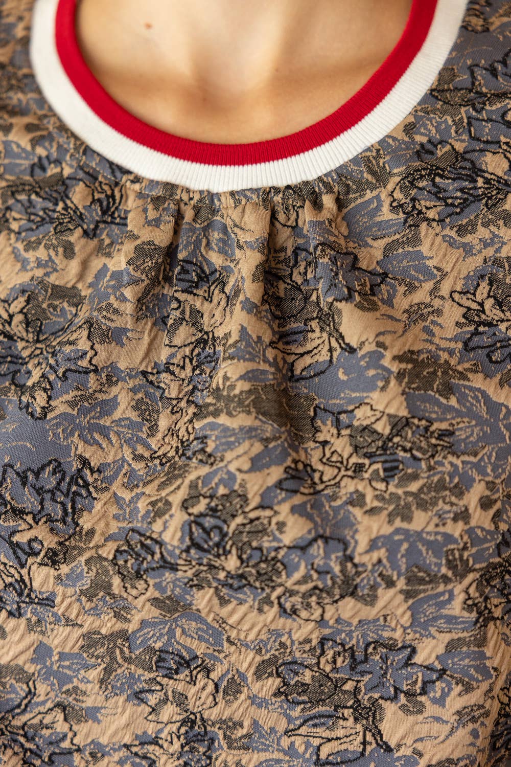 Mixed Solid and Floral Jaquard Top