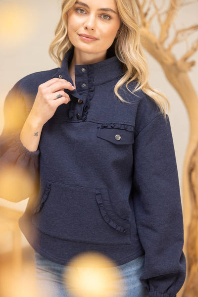 Navy Blue Quarter Snap Button Sweatshirt