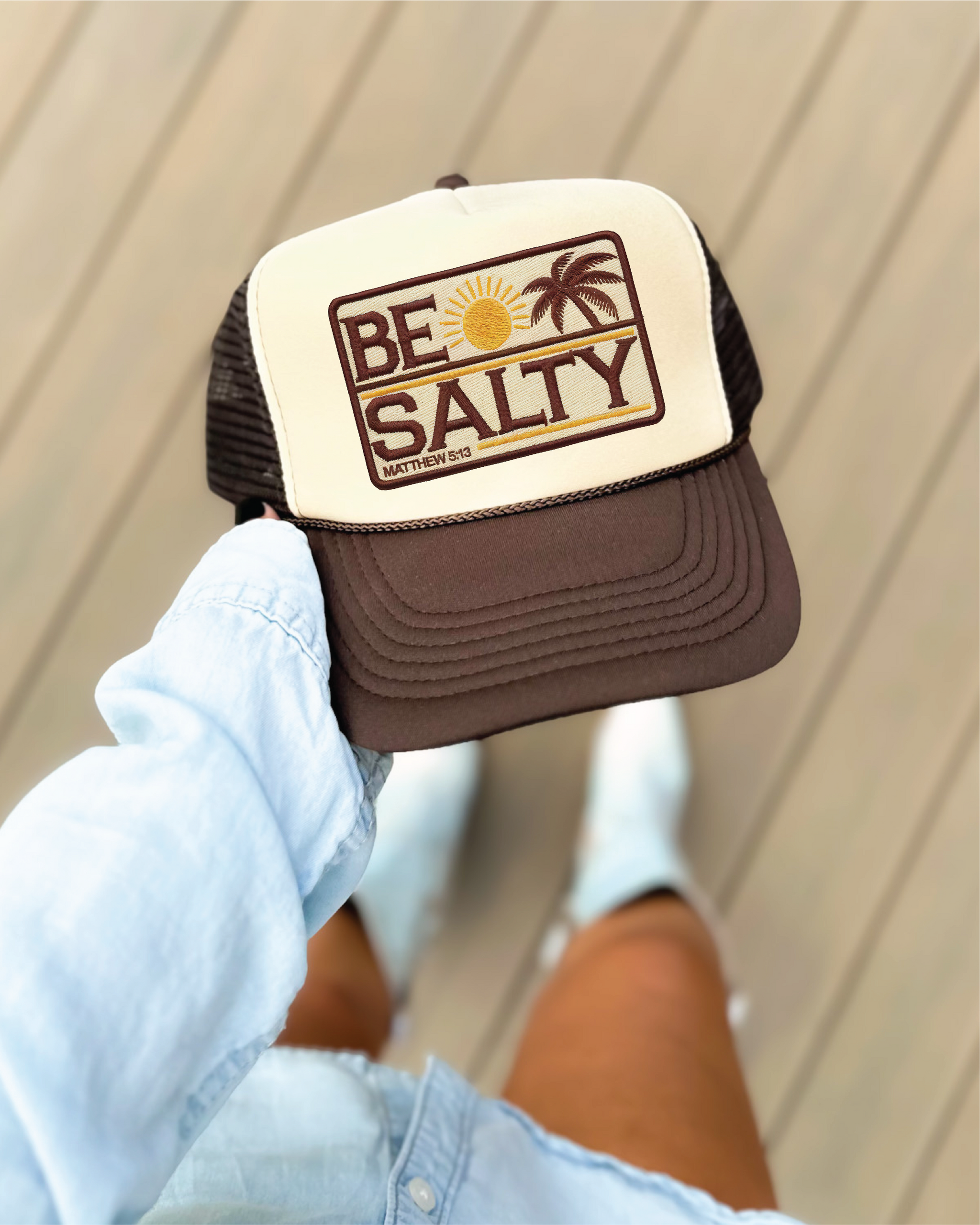 BE SALTY Brown Trucker Hat