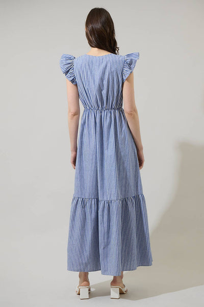 Blue White Striped  Maxi Dress