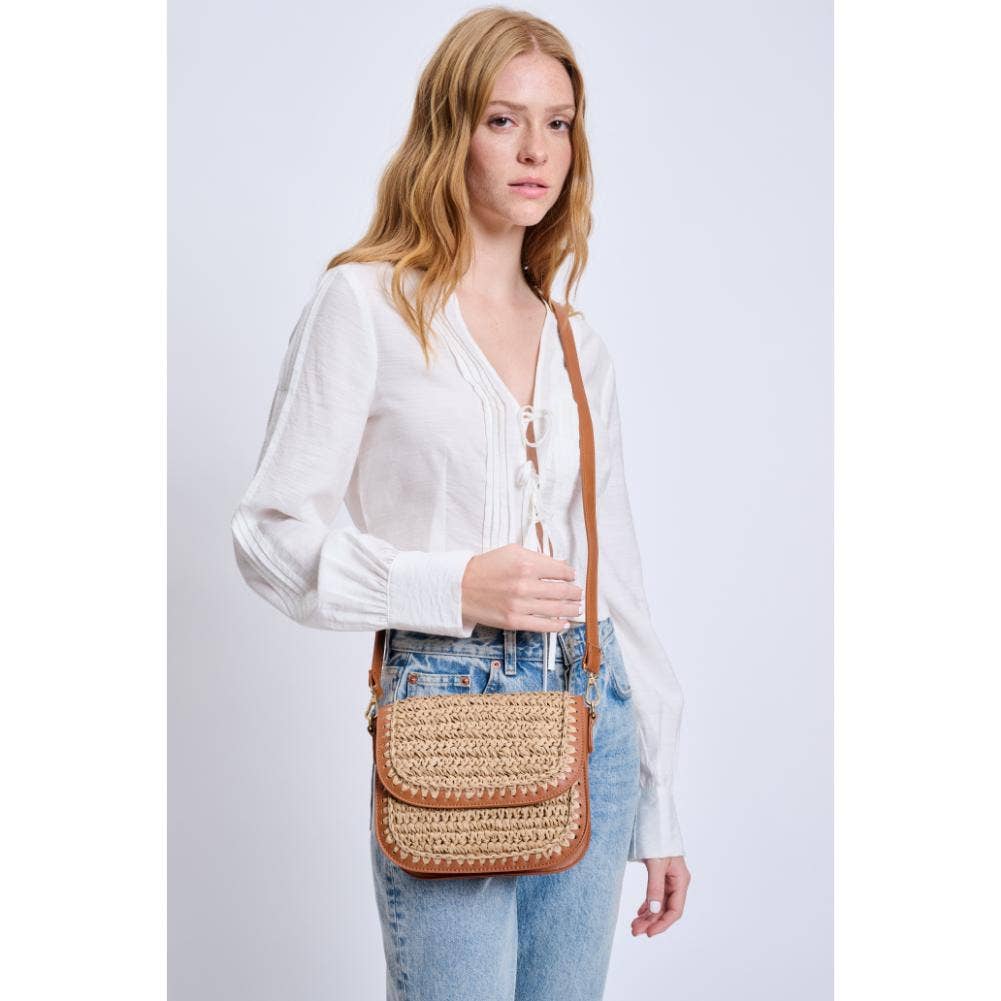 Tan Vegan Leather Straw Crossbody