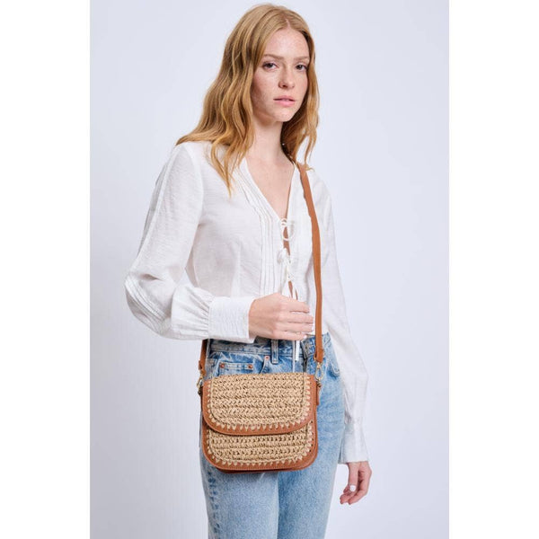 Tan Vegan Leather Straw Crossbody