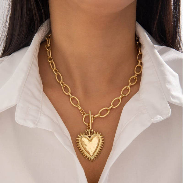 Spiked Heart Chunky Chain Toggle Necklace