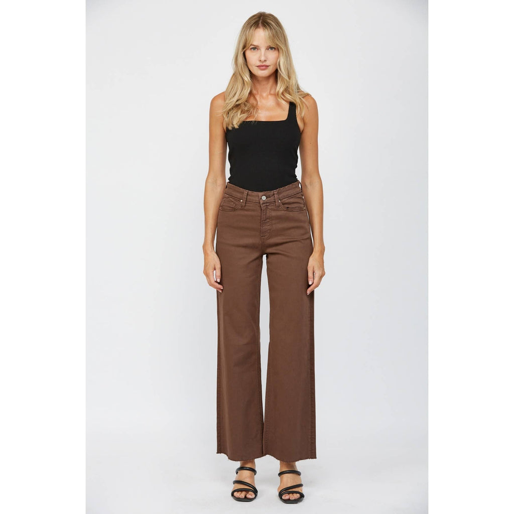 Brown Stretch Super Hight Rise Wide Leg Jeans