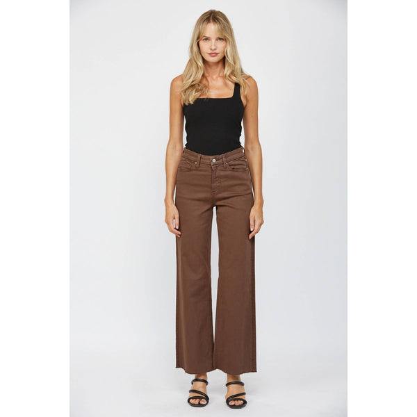 Brown Stretch Super Hight Rise Wide Leg Jeans