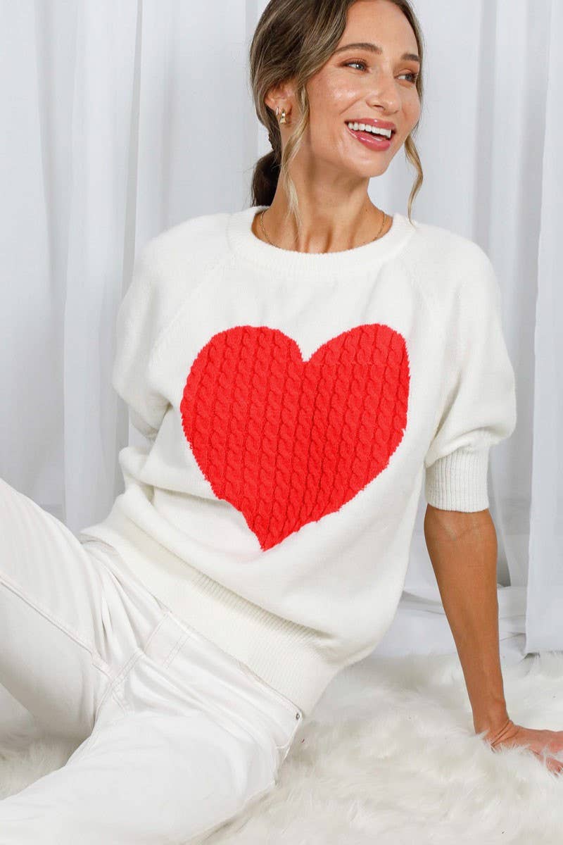 Cable Heart Shape Detail Valentine's Knitted Sweater