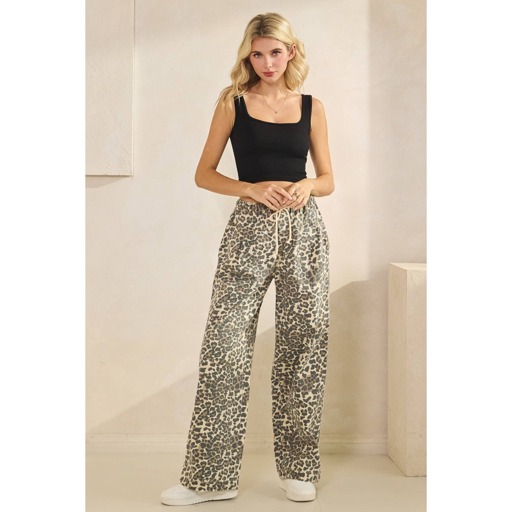 Leopard Striped Wide-Leg Pants