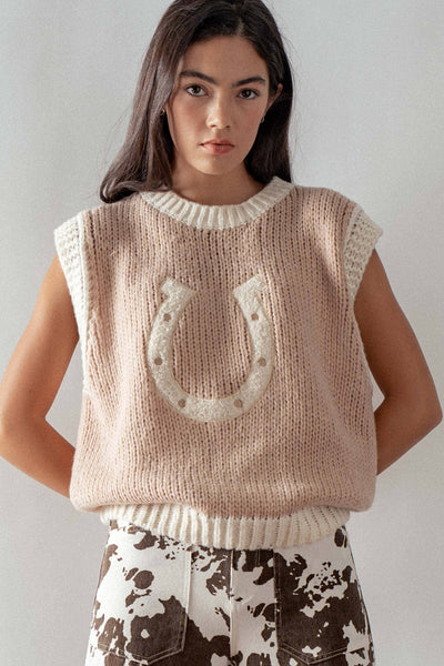 Western Horseshoe Crochet Knit Sweater Vest