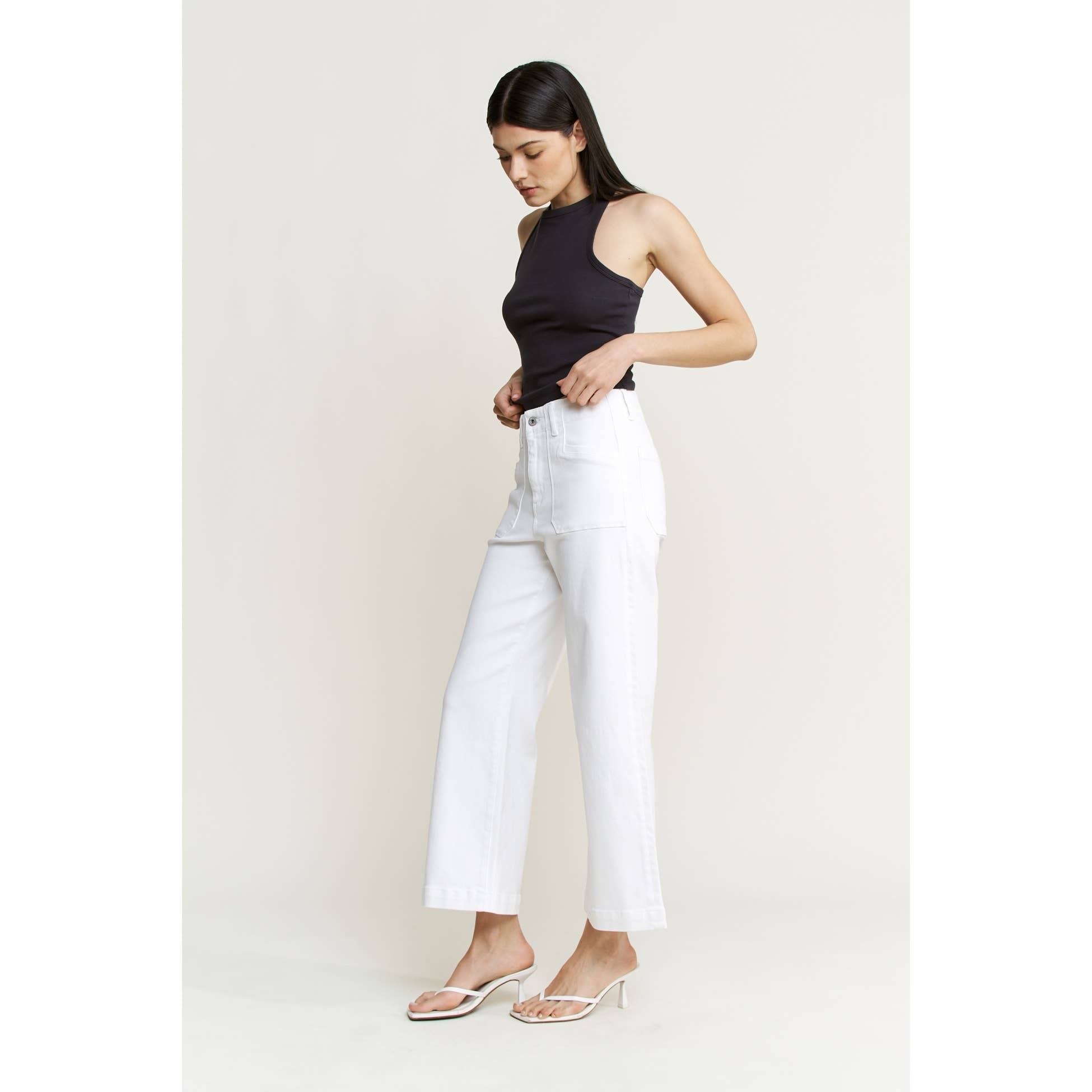 White High Rise Cropped Utility Jeans
