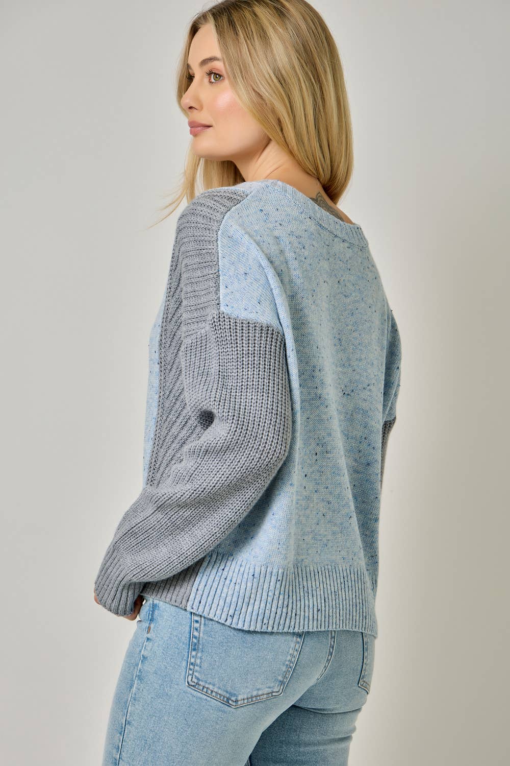 Oatmeal Color Block V-Neck Sweater