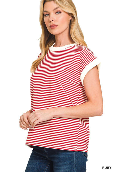 Stripe Contrast Trim Top
