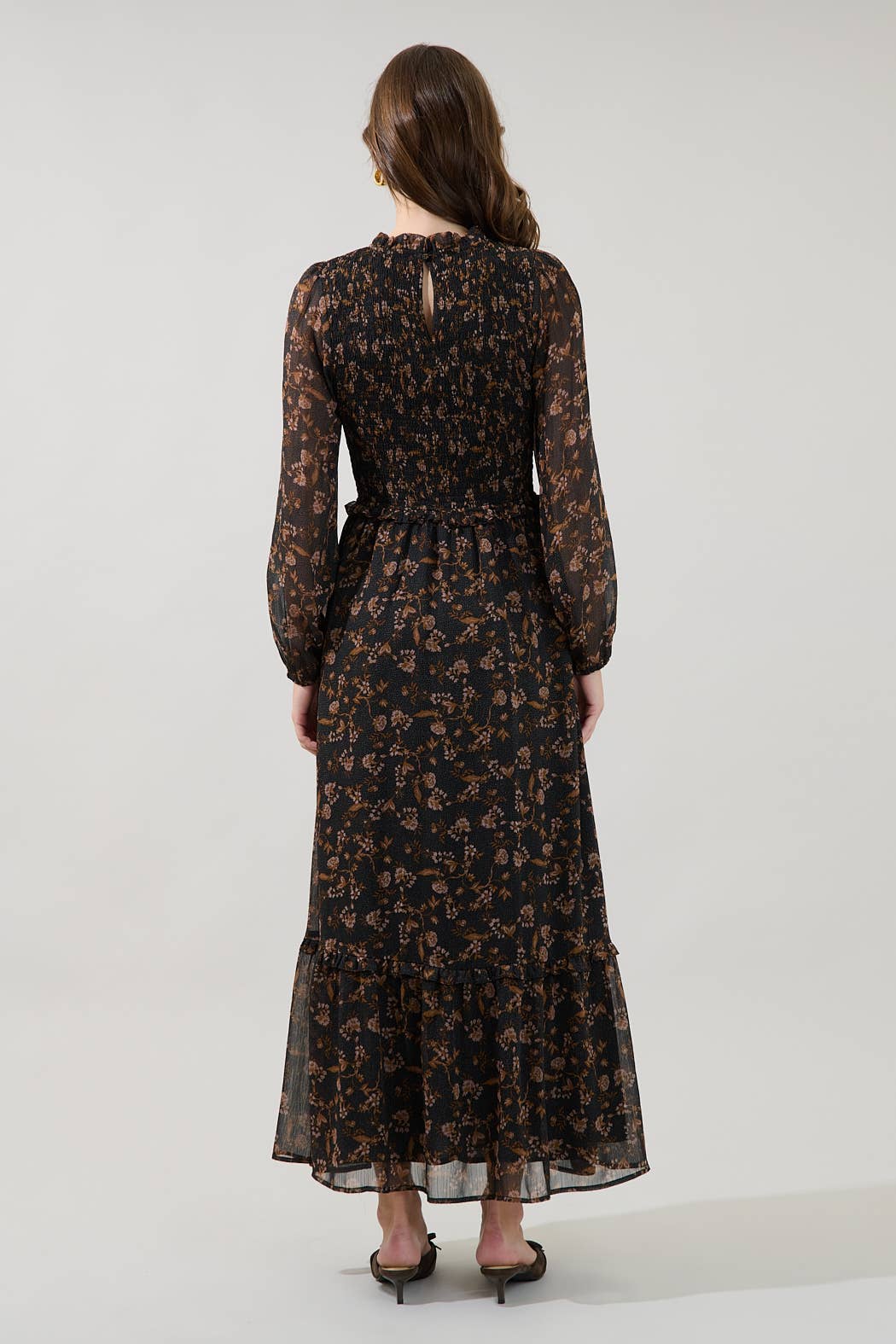 Smocked Long Sleeve Maxi Dress in Celine Floral