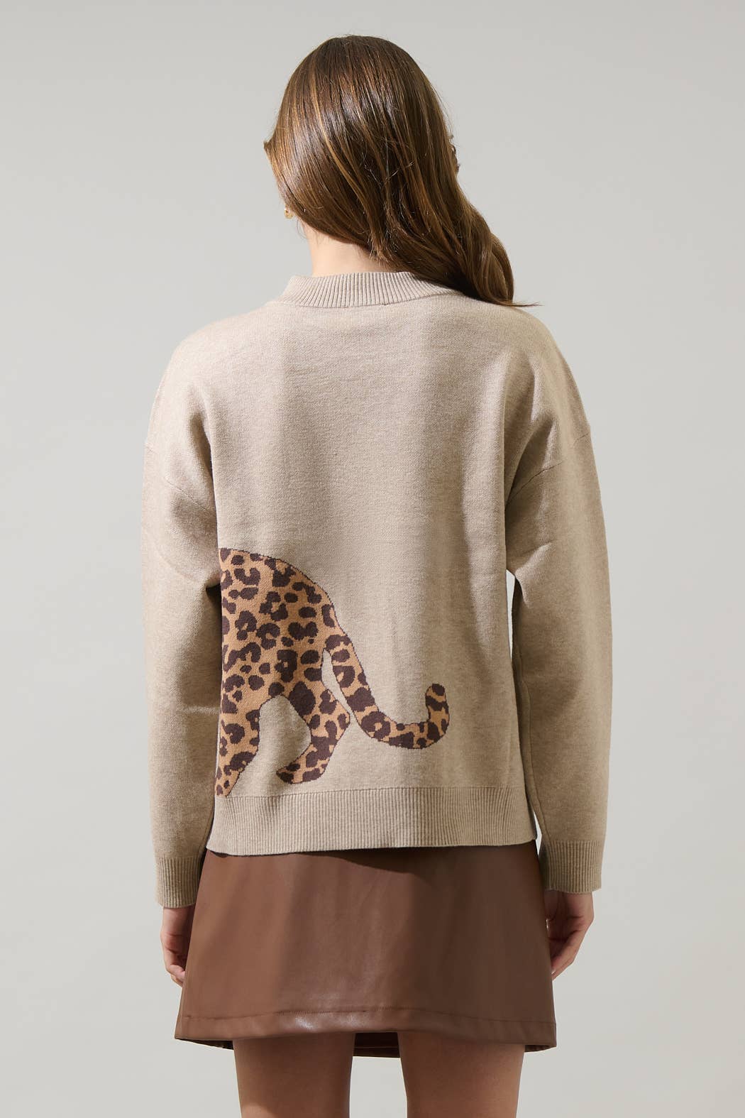 Tan Leopard Knit Sweater