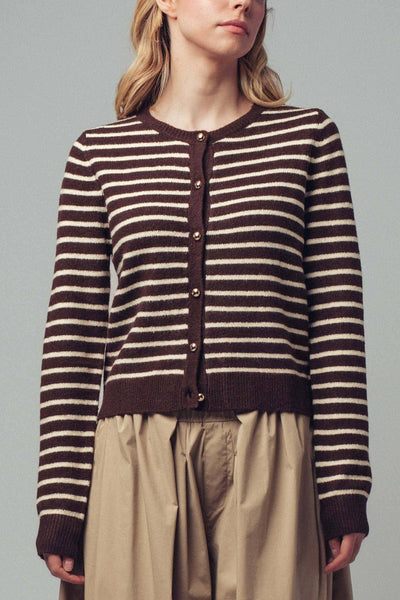 Parisian Striped Gold Button Cardigan