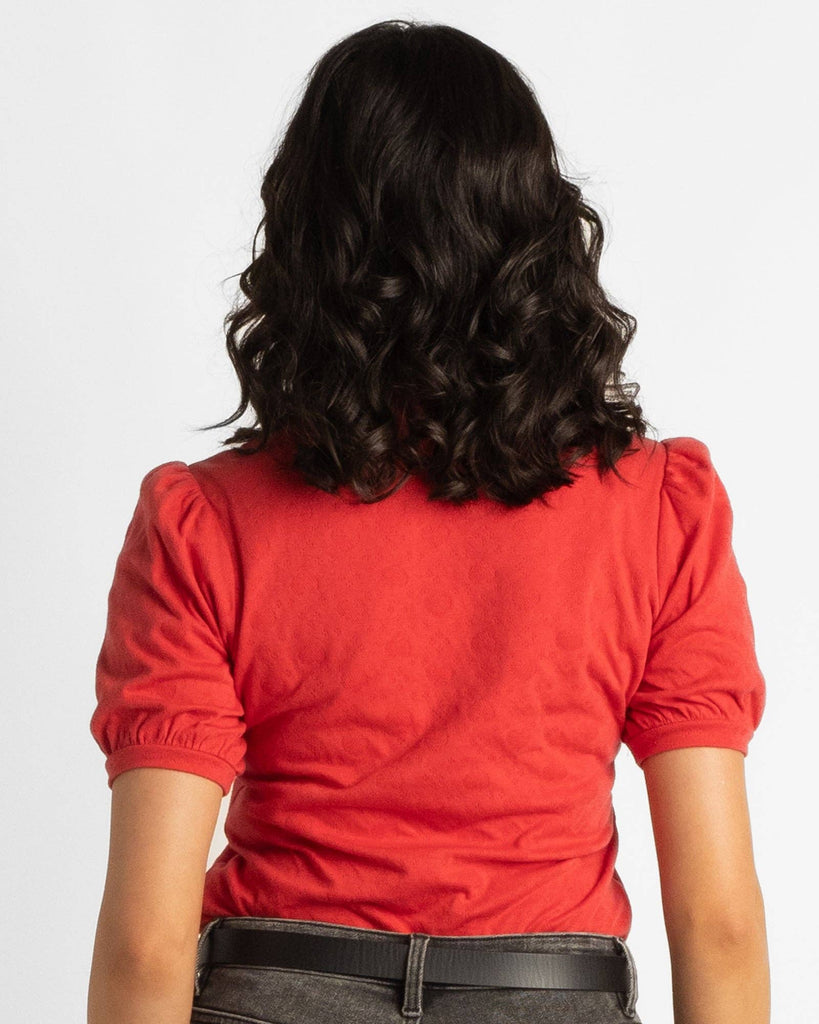 Red Short Puffed Sleeve Top