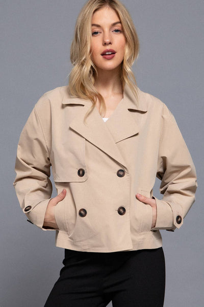 Tan Double Breasted Short Trench Jacket