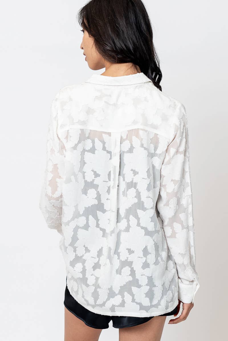 Long Sleeve Burnout Button Down Blouse