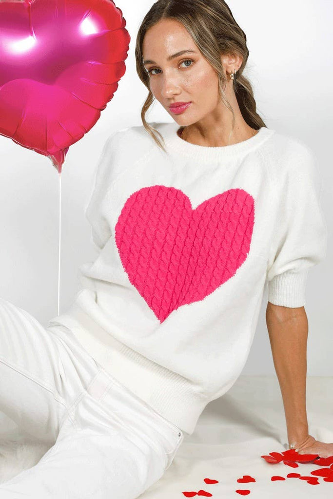 Cable Heart Shape Detail Valentine's Knitted Sweater