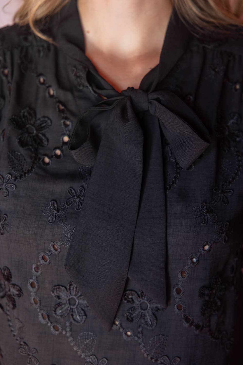 Self Tie Floral Eyelet Scallop Detailed Top