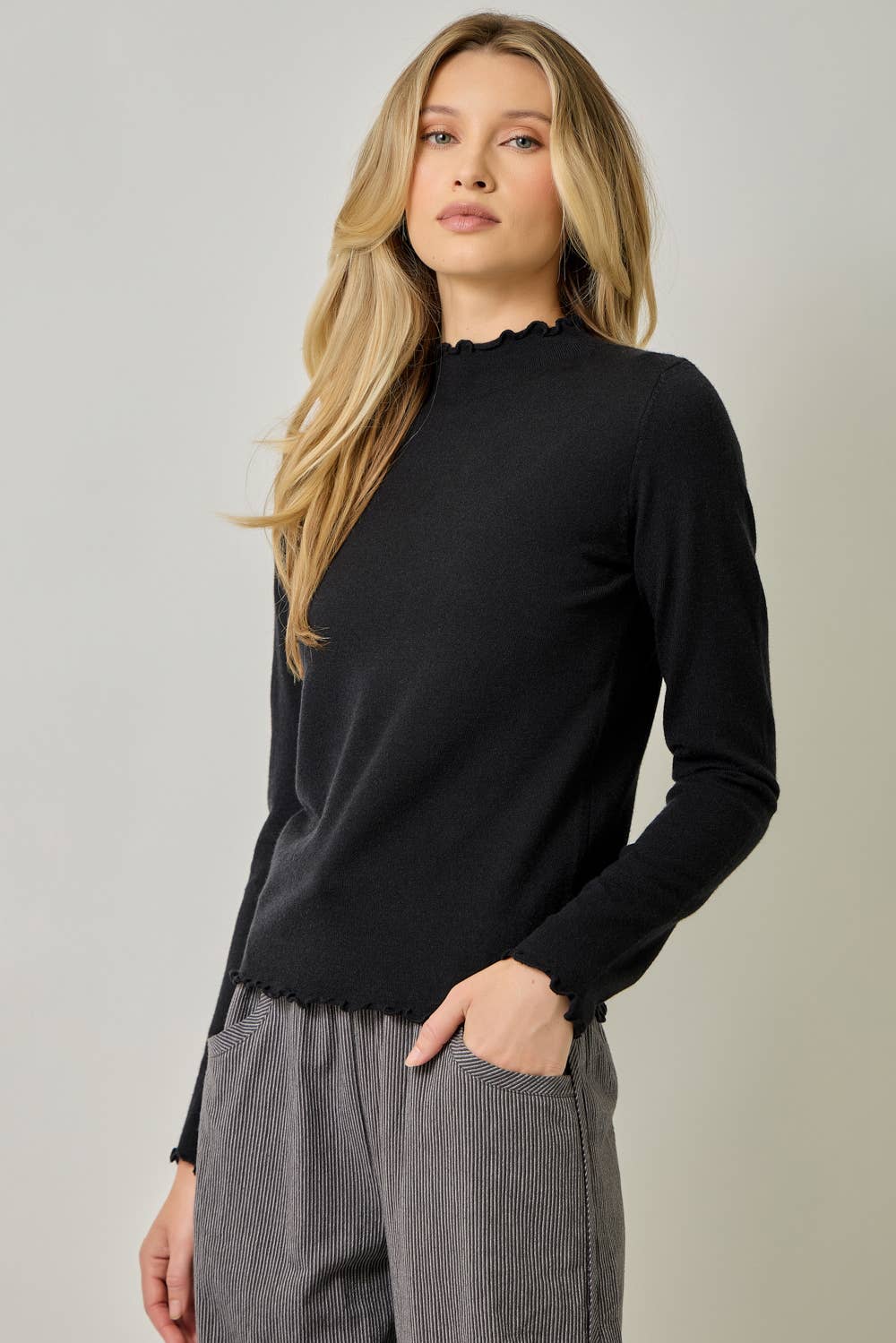 Lettuce Edge Mock Neck Sweater Top