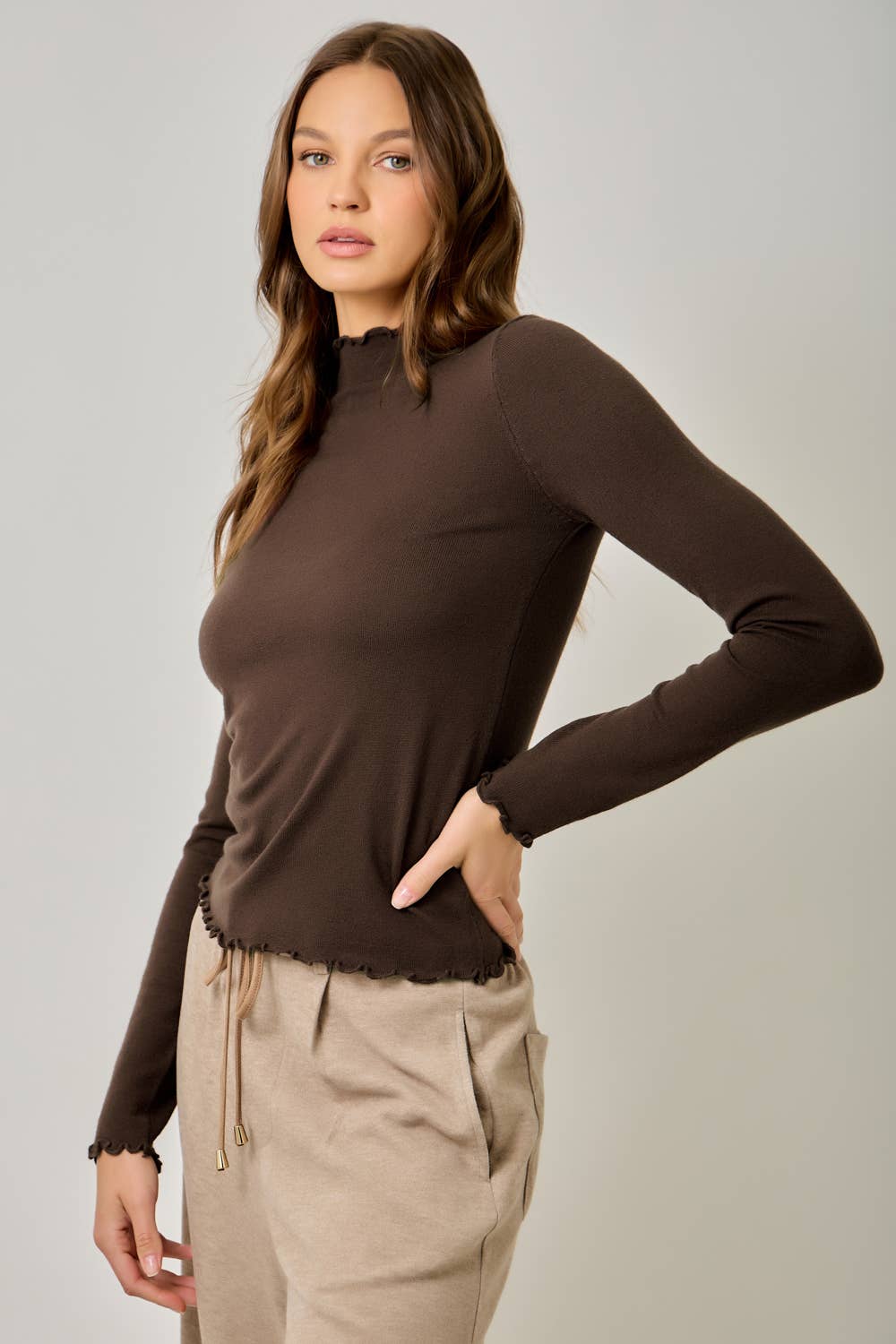 Lettuce Edge Mock Neck Sweater Top