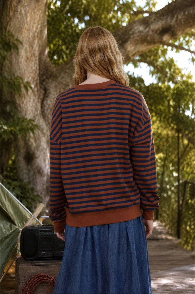 Rust Striped Long Sleeve Knit Top
