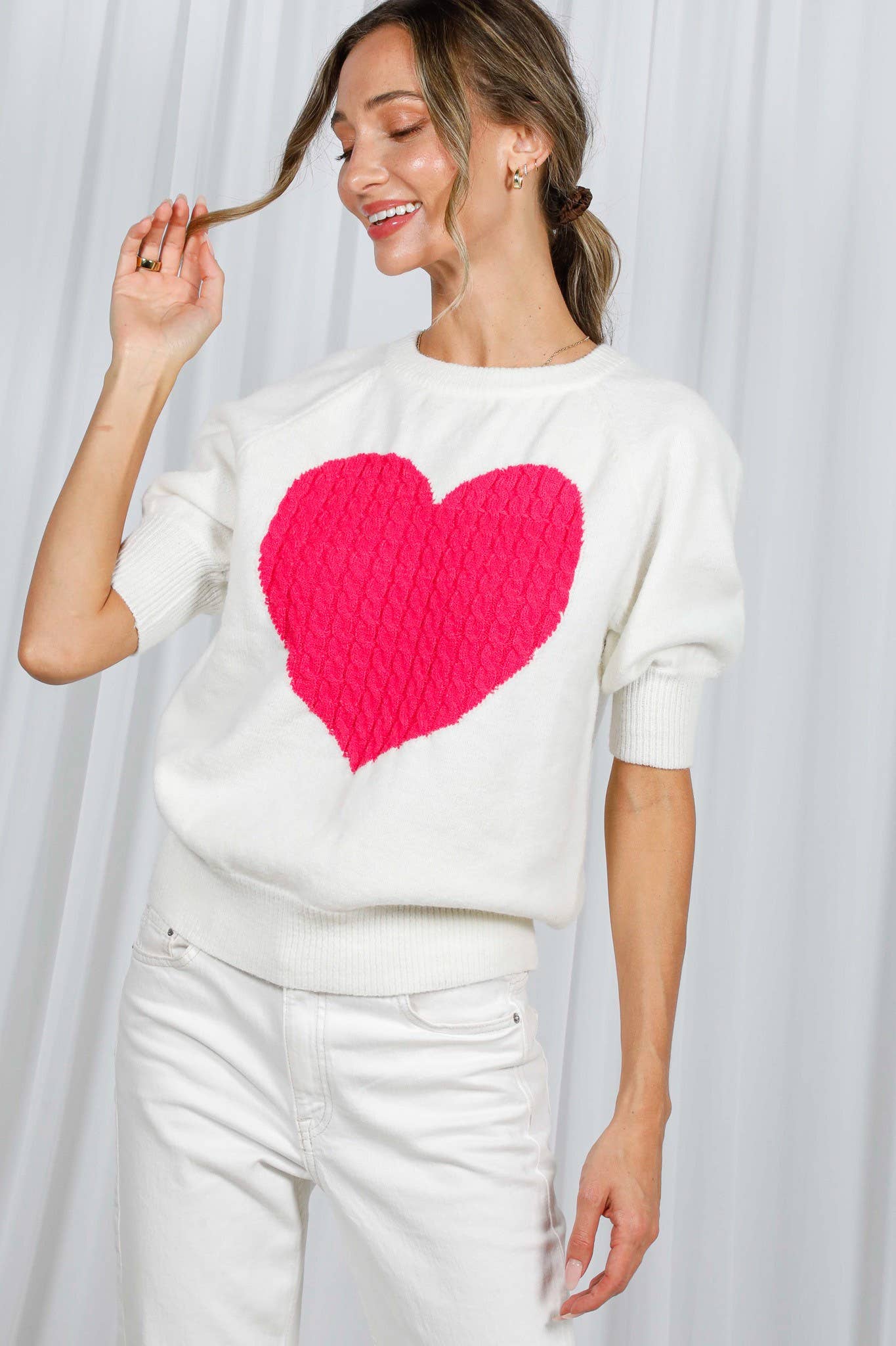 Cable Heart Shape Detail Valentine's Knitted Sweater