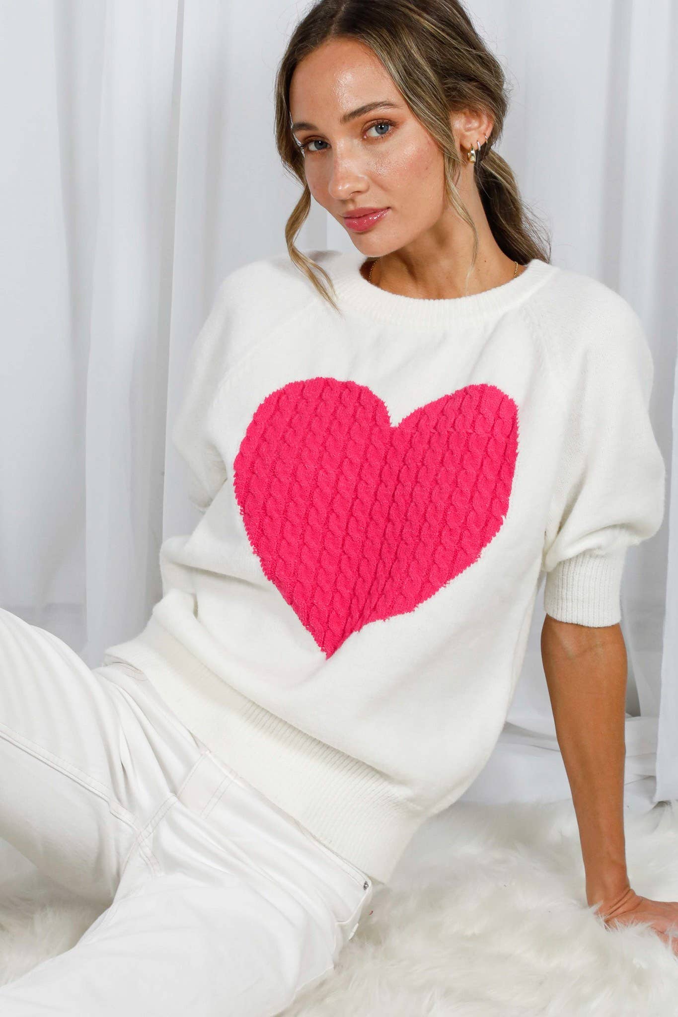 Cable Heart Shape Detail Valentine's Knitted Sweater