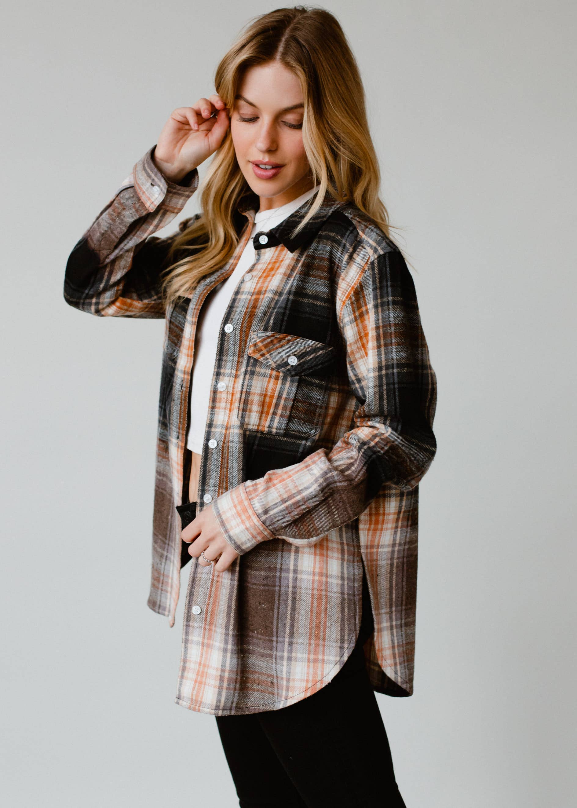 Black, Rust & Cream Ombre Plaid Flannel