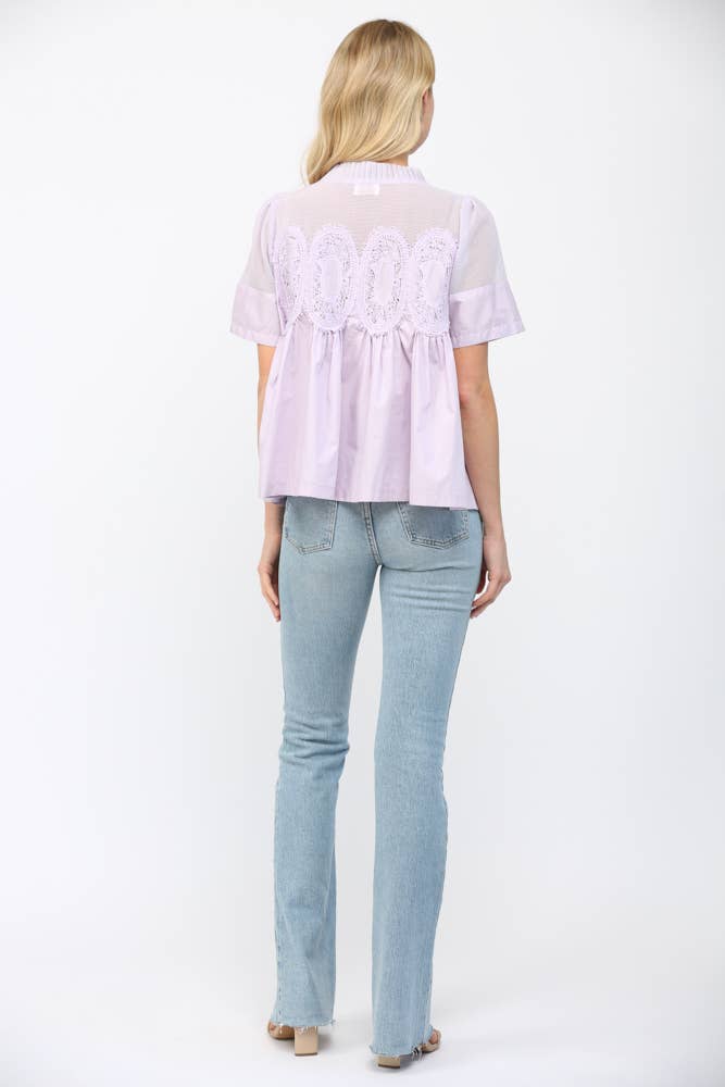Mesh Combined Top with Appliqué