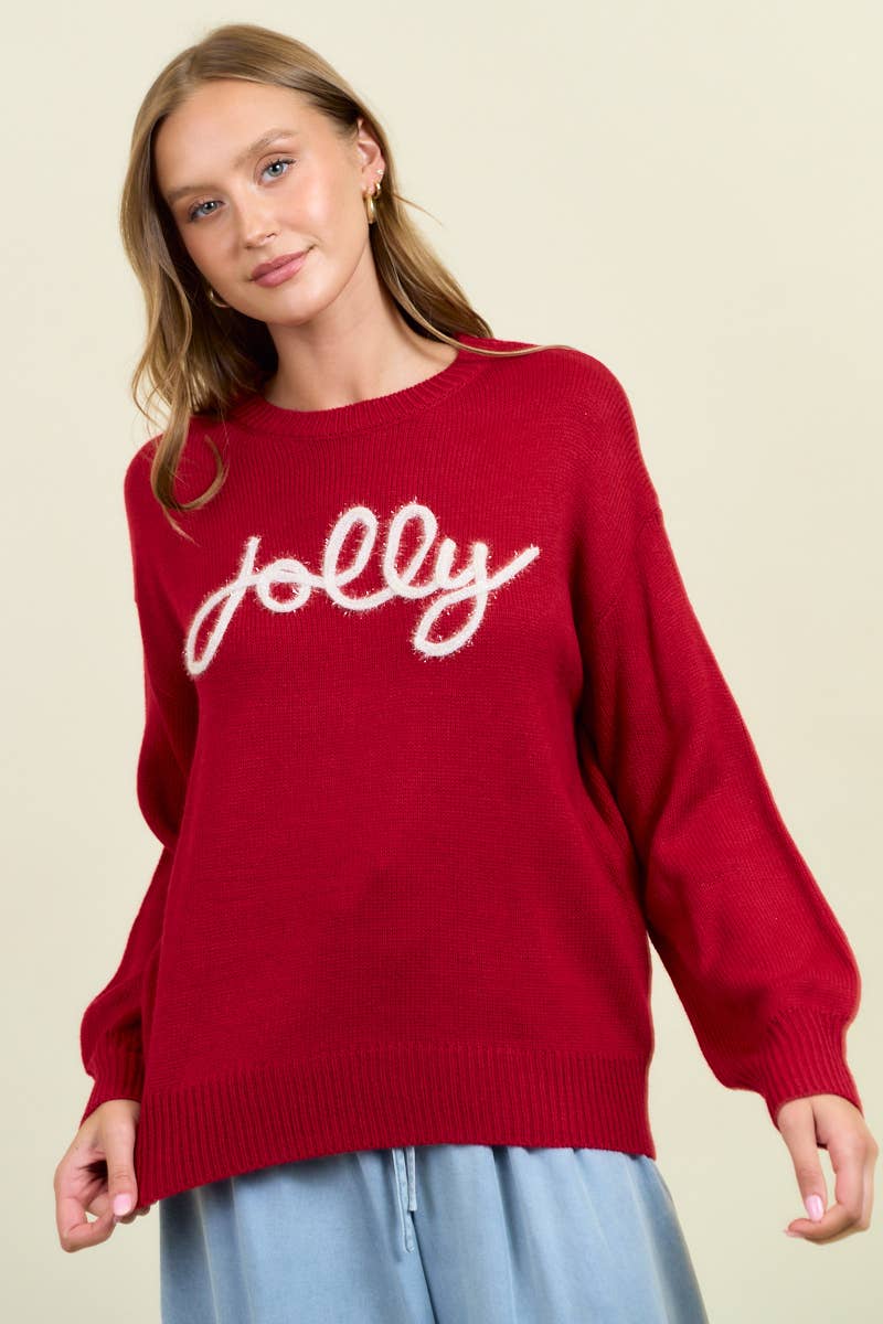 Red Jolly Metallic Embroidery Sweater